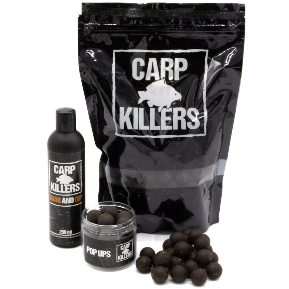 Carp Killers Black Hash 5kg Boilies + 100g Pop Ups 20mm + 250ml Dip