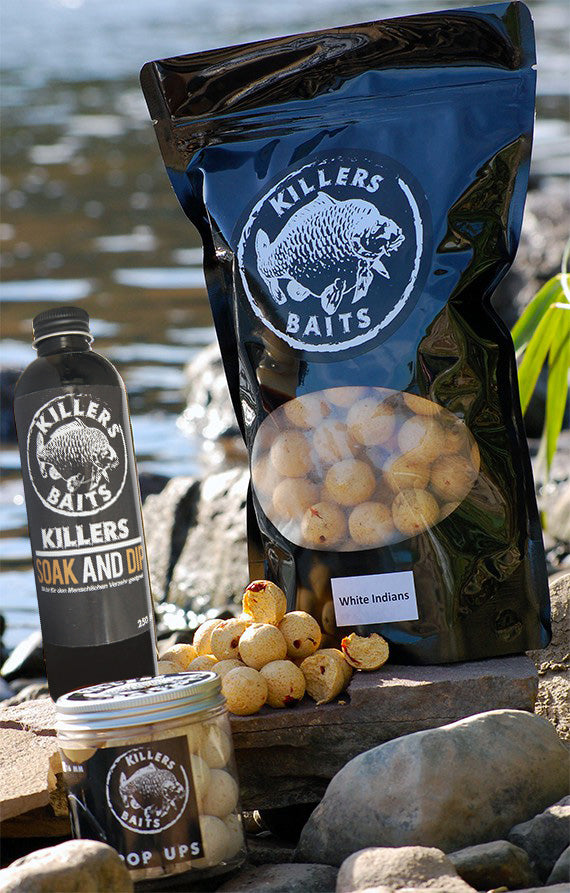 Carp Killers White Indians 5kg Boilies + 100g Pop Ups 16mm + 250ml Dip